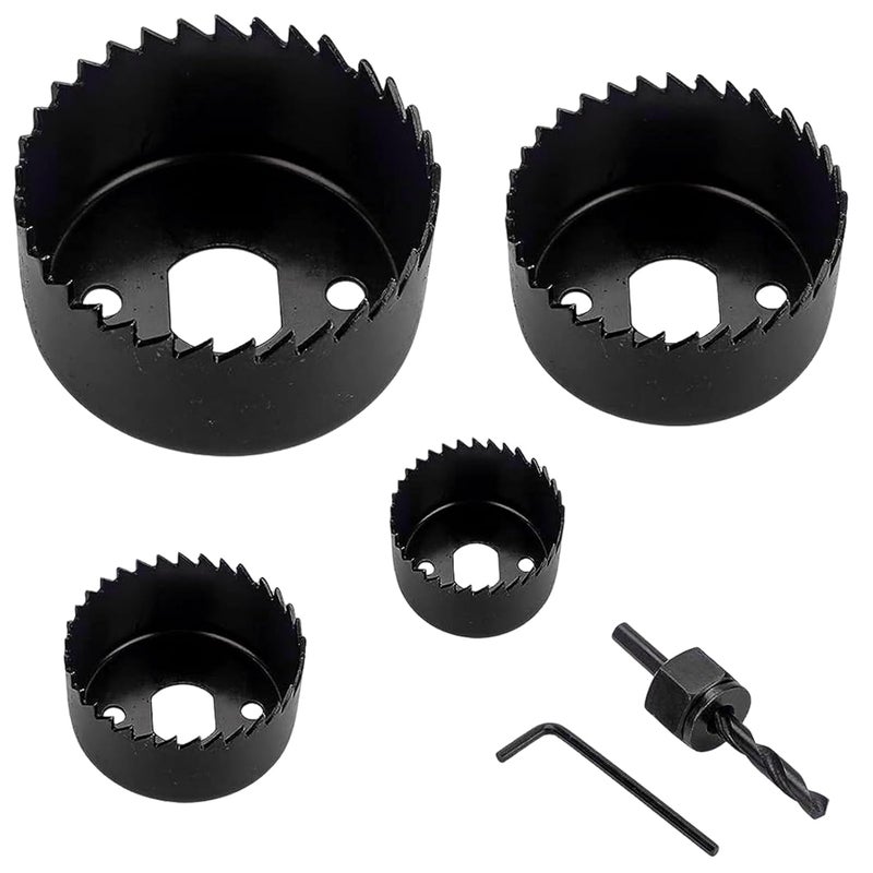 PUXING 6pcs Hole Saw Kit Holesaw Drill Bit Tool 1-1/4" to 2-1/8"(32-54mm) Carbon Steel Downlights Hole Saw Cutters Downlighter Installation Kit for Soft Wood, PVC Board(Color:Black) - Image 3